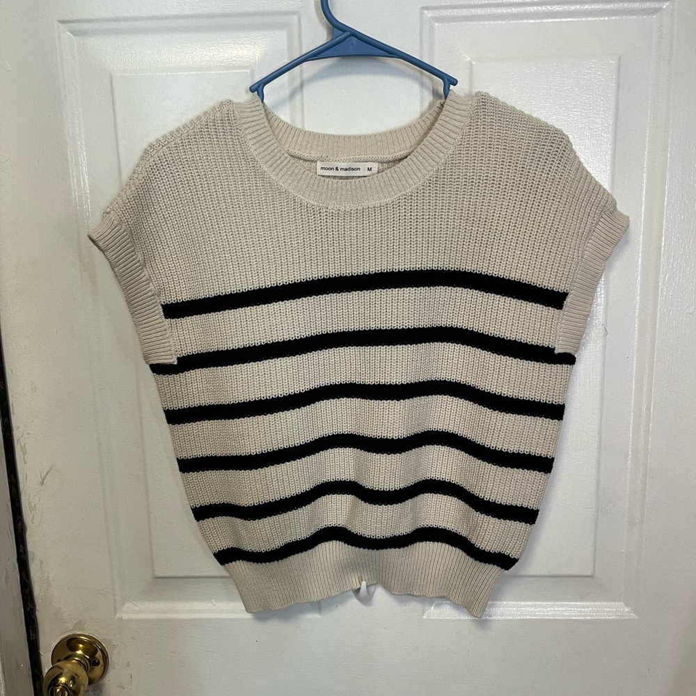 moon & madison Cream Sweater Tank with Black Stripes